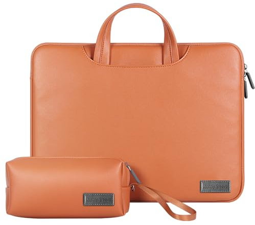 AKABEILA Laptoptasche 13 14 Zoll Notebook Umhängetasche Laptop Handtasche PU Leder Schultergurt Tragetasche Ärmel Computer Aktentasche mit Taschen Aufbewahrung Zubehör