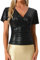 Allegra K Haut de Soirée Femme Blouse Métallique Col en V Manches à Volants Chemisier Cache-Cœur Brillant Noir M