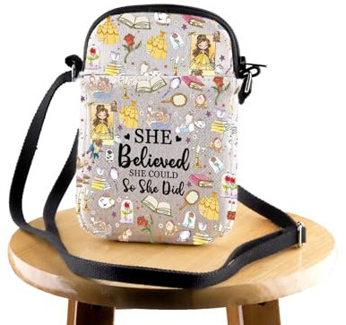 FEELMEM Beauty Beast Crossbody Bag Princess Rose Belle Merchandise Belle Princess Crossbody Geldbörse Tasche mit Reißverschluss, beige, Einheitsgröße