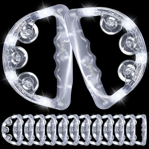Yunsailing 12 Packungen leuchtende Tamburine mit weiß blinkenden LEDs, Handheld-Percussion-Instrument, leuchtet im Dunkeln, Metallschellen für Jugendliche, Erwachsene, Hochzeitskonzerte, Performance