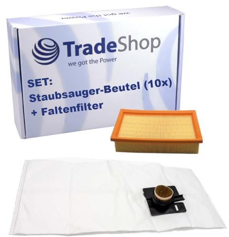 Trade-Shop SET: Vlies Staubsaugerbeutel (10 Stück) + Flachfilter kompatibel mit Festool 452923 500558, kompatibel mit Kränzle 454700