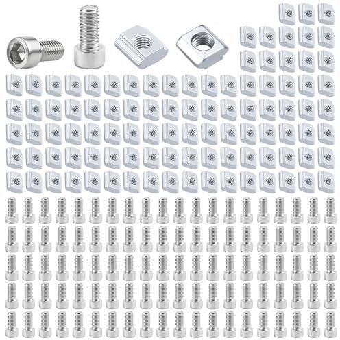 Zimoer 200 Piezas Tuercas Deslizantes y Tornillos, M5 Tuercas de T-Ranura, T Tuerca de Acero Carbono, Tuerca de Martillo Ranura en T para Ranura de Extrusión Perfil Aluminio Estándar de Serie 2020