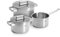 WOLL Steel - Batería de cocina de acero inoxidable, 5 piezas, apta para inducción, apta para todo tipo de fuegos, apto para lavavajillas, resistente a la corrosión