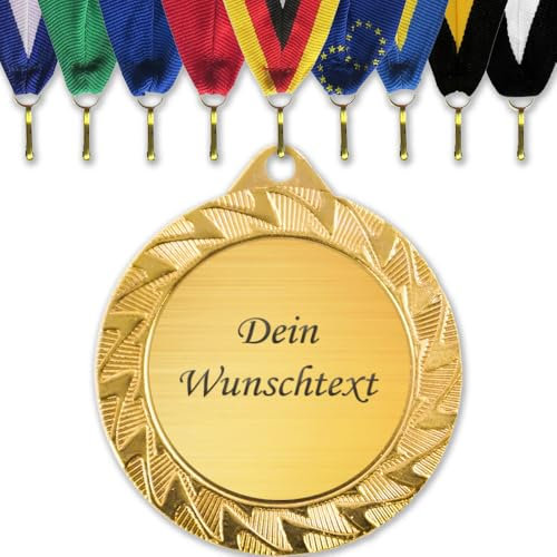 Pokal Center Westerheider Medaille mit Gravur, Größe 7 cm, Farbband wählbar, Personalisierbare Auszeichnung aus Metall, Farbe Gold, Ehrung, Turnier, Wettkampf, Geschenk (1)