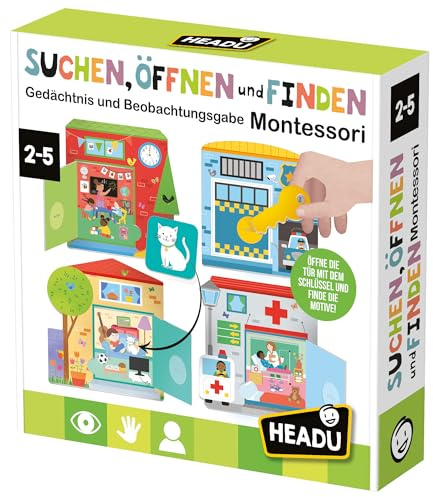 Headu Suchen Öffnen und Finden Montessori Lernspiel Gedächtnisspiel ab 2 | Trainiert Gedächtnis, Beobachtungsgabe & Feinmotorik. Mit Pädagogen entwickelt - Ideal für Krippe & Zuhause DE60711