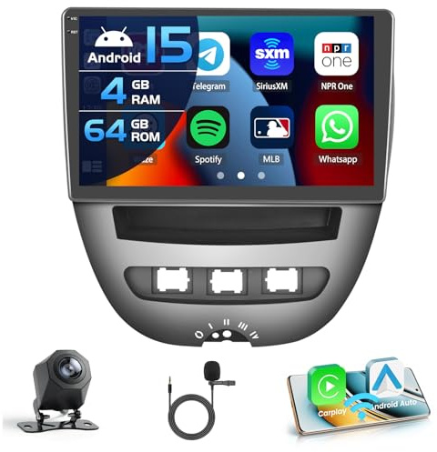 Inefala 4+64G Autoradio für Toyota Aygo/Peugeot 107/Citroen C1 2005-2014 Android 15 mit 10'' In-Cell Bildschirm Unterstützung Wireless Carplay und Android Auto Mirror Link Radio FM/RDS GPS WIFI BT SWC