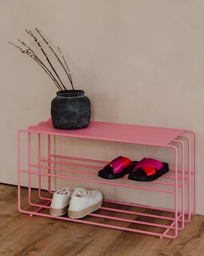 Metallbude Schuhregal NEVA Pink Lemonade - Schuhbank aus Metall - Perfekt für Deine Gaderobe - Kratz-, Stoß- & Schlagfest - 80x30x41 cm