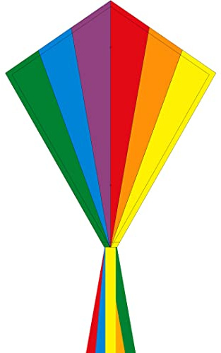 HQ Ecoline Eddy 70cm Kinderdrachen Flugdrachen Einleiner zum steigen Lassen, wenig Wind ab 5 Jahre, 58x70cm+2.5m Drachenschwanz inkl. 17kp Polyesterschnur 25m auf Griff 2-5 Bft (Rainbow)