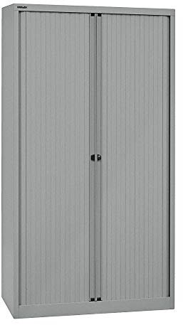 BISLEY Rollladenschrank EuroTambour, 4 Fachböden, 5 OH, Metall, Sl355 Rollladen/Korpus Silber, 43 x 100 x 198 cm