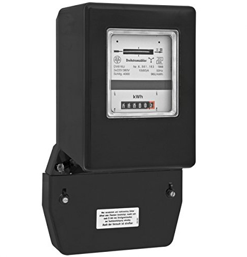 Stromzähler, für Drehstrom, dreiphasig, 3 x 230V/10/40A, mit Rollenzählwerk regeneriert und eichfähig