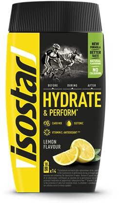 Isostar Hydrate & Perform Zitronengeschmack - Pulver für Isotonische Energy Drinks - Reich an Vitaminen - Natürliches Aroma - Ohne Farbstoffe - 560g