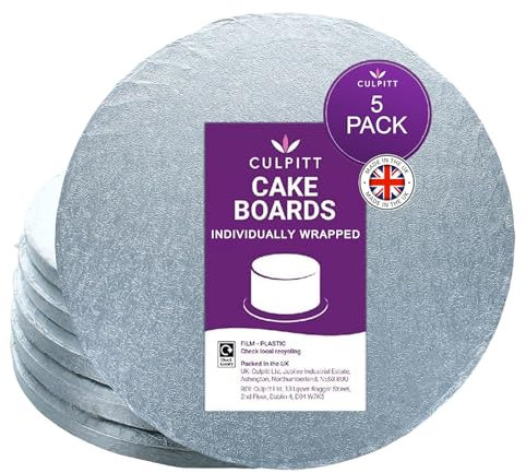 Culpitt 10 Round Silver Cake Drum Board - Pack of 5 (Individually Wrapped), Silver Fern, IRD10