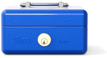 Viro | Cassetta di Sicurezza, Portavalori con Chiave e Cilindro, con Feritoia Salvadanaio, Colore Blu, 150x110x80 mm