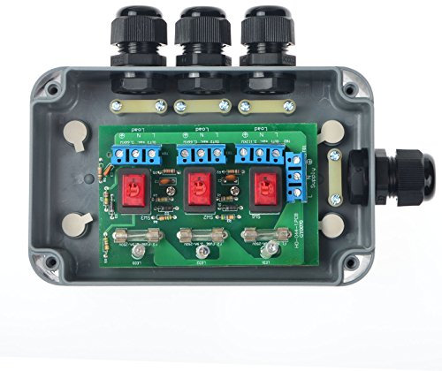 NineLeaf 3-Way Garden Switch Box, IP66 Weatherproof, Grey PVC, 15A, 3G Manual Switch Box, Controls Pumps, Light, Filter, Includes 4x20mm Cable Glands & Indicator