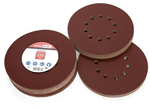 Woltersberger 25 Stück Schleifscheiben Ø 225mm | Körnung P40 | 10 Loch in rot | Schleifpapier Trockenbauschleifer Langhalsschleifer Schleifgiraffe Deckenschleifer