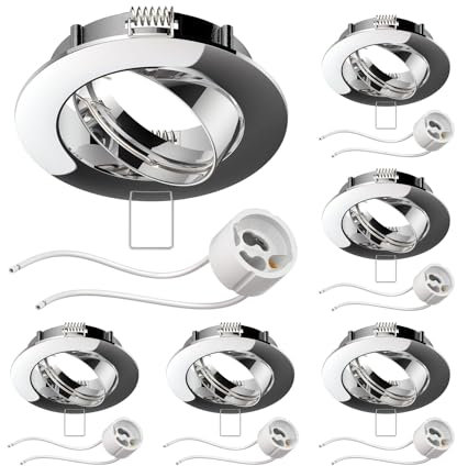 ledscom.de 6 Stück Deckeneinbaurahmen Circ Aluminium Einbaurahmen chrom schwenkbar (LED/Halogen/GU10/MR16/PAR16/50mm) inkl. GU10 Fassung