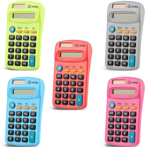 Emraw 8 Chiffres Double Alimentation Format de Poche Calculatrice Standard Fonction Student Grand écran LCD électronique Bureau Bureau de comptabilité Les calculatrices Scientifiques (Lot de 5)