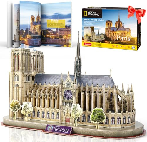 CubicFun 3D Puzzles National Geographic Architecture Building Model Kit for Adults Kids, 3D France Notre Dame De Paris Jigsaw City Puzzle 128 Pieces