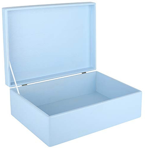 Creative Deco XL Blau Große Holzkiste mit Deckel | 40x30x14 cm (+/- 1cm) | Erinnerungsbox Baby Holzbox mit Deckel Lackiert Kasten | Für Dokumente, Spielzeuge, Werkzeuge| ROH & UNGESCHLIFFEN