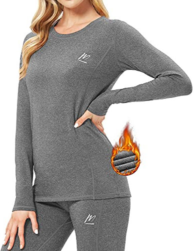 MeetHoo Thermounterwäsche Damen, Funktionsunterwäsche Set Funktionswäsche Thermoaktiv Thermowäsche Base Layer Skiunterwäsche Skifahren Laufen, Grau, L