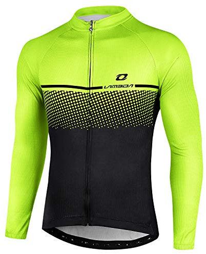 LAMEDA Radtrikot Herren Damen Langarm Herbst Winter Fahrradtrikot MTB Jersey Atmungsaktive Schnell Trocknen Funktionsshirt Fahrradbekleitung für Radsport Rennrad Sport Schwarz&Grün XXL