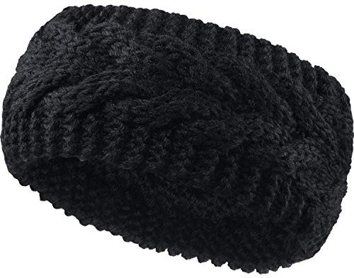 Winter Stirnband Wolle Kabel Stricken Stirnband Haar Wickel Ohrwärmer für Frauen (Schwarz)