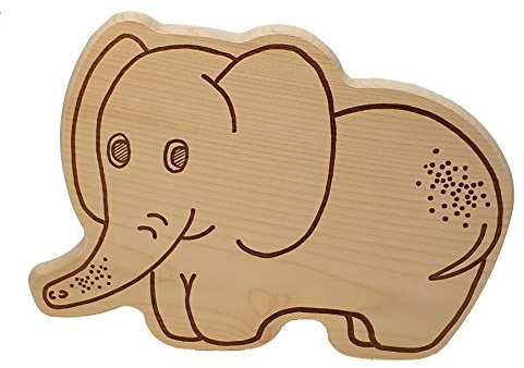 DEKOFANT Frühstücksbrettchen Holz Elefant 20 x 17 x 1 cm | Geschenk für Kinder, Brotzeitbrett, Vesperbrett, Jausenbrett, massives Ahornholz, Lasergravur