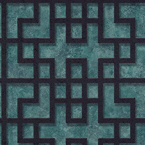 A.S. Création Vliestapete Asian Fusion geometrische Tapete 10,05 m x 0,53 m blau grün schwarz Made in Germany 374651 37465-1