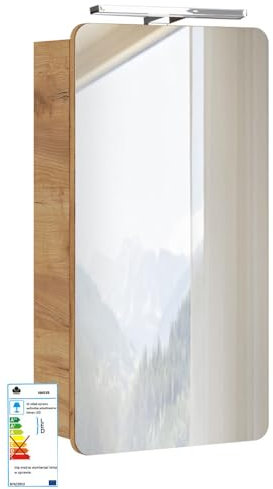 Lomadox Badezimmer Spiegelschrank 40 cm, LED-Beleuchtung, Wotan Eiche Nb. Nb, 1-türig, B/H/T ca. 40/75-80/16 cm