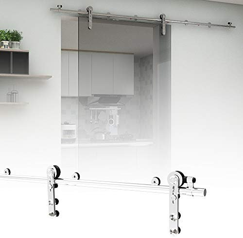 6FT/180cm Stainless Steel Sliding Barn Single Door Hardware Closet Track Kit for Glass Door