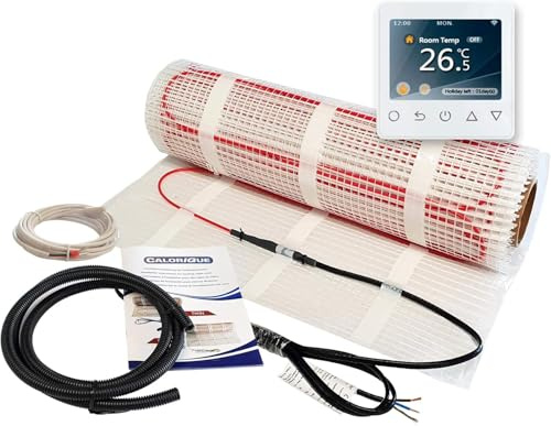 CALORIQUE Elektrische Heizkabel-Matte – mit WLAN-Thermostat – 2 m² – Dünnbett – Sparsame Elektrische Fußbodenheizung 150 W/m² – TWIN-Technologie – [Energieeffizienzklasse A +++]