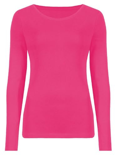 Hamishkane Ladies Long Sleeve Round Neck Plain Casual Basic Stretchy Fitted Womens T-Shirt Top