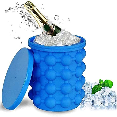 Adiya Eiswürfel Silikonform, Ice Cube Maker EiswüRfelbehäLter Mit Deckel Silikon Eiseimer Platzsparende 2 In1 EiswüRfelformen FürCocktail Whiskey Und Jedes GeträNk BBQ Groß EIS Blau