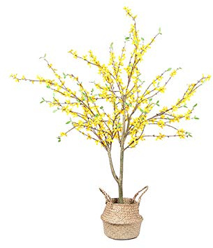 luckxuan Künstlicher Bonsai 47inch hohe künstliche Winter-Jasmin-Grünpflanzen, künstliche Topfpflanzen mit handgewebten Körben, for Verschiedene Gelegenheiten verwendet. Kunstbonsai