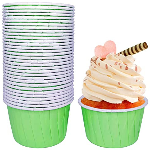 Frepea 50 Stücke Cupcake Formen Papier Muffinform Papier Antihaftbeschichtet Einweg-Backbecher für Halloween Geburtstage Hochzeiten Partys (Grün)