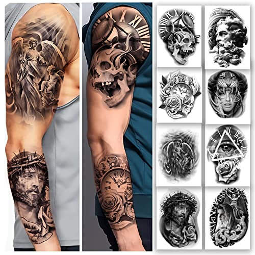 Realistische temporäre Tattoos, klebrige Tattoos, gefälschte Tattoos, Jesus, Engel, Jäger, Uhren, für Unisex große temporäre Tattoos (Design 2)