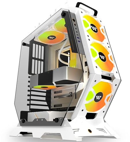 KEDIERS Computer Case ATX Mid Tower PC Gaming Case Open Tower Case - USB3.0 - Remote Control - 2 Tempered Glass - Cooling System - Airflow - Cable Management C-570 (5 RGB Fans, Snow White)