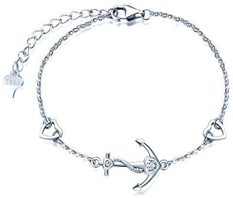 MicVivien Damen Schmuckset 925 Sterling Silber Anker Anhänger mit AAA Herzform Zirkonia, Anker Zirkonia Ohrringe/Armband/Halskette Set für Frauen Mädchen Mutter Freundin