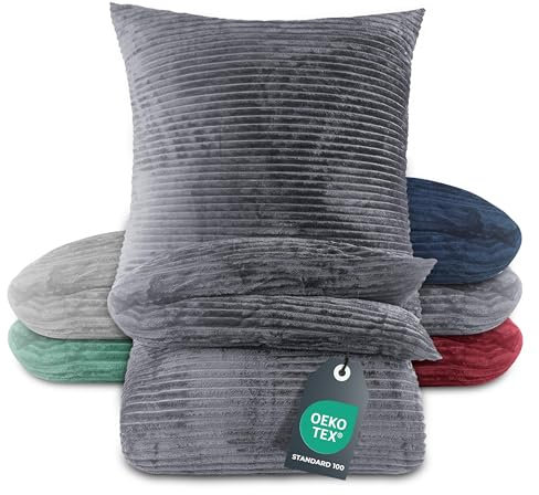 BaSaTex Winter Plüsch Bettwäsche Set | 155x220 cm Deckenbezug + 80x80 cm Kissenbezug | Cashmere-Touch Coral Fleece,Rip-Cord“ | Reißverschluss | Anthrazit