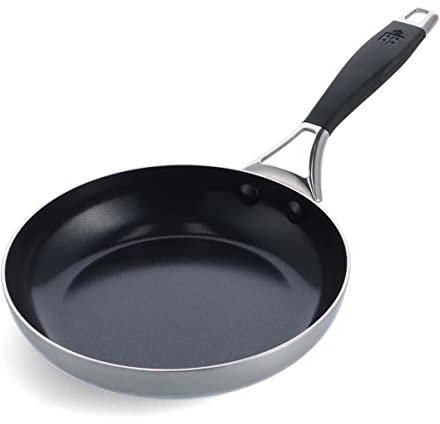 BK Intelligence Stainless Steel Frying Pan Skillet with PFAS-Free Ceramic Non-Stick Coating, 20cm, Induction, Stay-Cool Handle, Dishwasher Safe, Oven Safe, Silver & Black