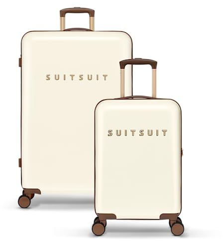 SUITSUIT Kofferset 2 teilig - Handgepäck Koffer - Reisekoffer Groß - Koffer Leicht - Hartschalenkoffer mit TSA-Schloss - Fab Seventies Antique White