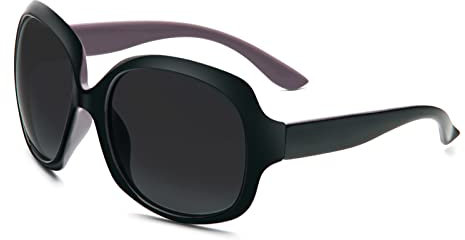 KoKoBin Mode Polarisierte Damen Sonnenbrille Outdoor UV400 Schutz Brille mit großem Gestell Außen schwarz und innen lila
