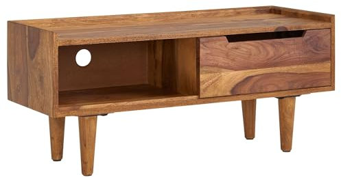 WOHNLING Mueble TV Sheesham Madera Maciza 95x44x34 cm Moderno | Mesa TV con Puerta corredera | HiFi Rack Lowboard Sala de Estar