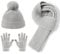 Lallier 3-teiliges Kinder-Set mit Mütze, Schal und Schneehandschuhen, Winter-Strickmütze, warme, weiche Pom-Pom-Mütze für Jungen, Mädchen und Kleinkinder (Grau)