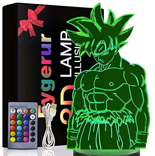 Eygerur Anime Goku Gifts Toy Decoration Night Light 3D LED Illusion Lamp with Remote Control & Touch 7 Colours + 16 Colours Changing Opreated Dimmable Bedside Lamp for Kids Men Goku Fans