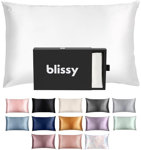 Blissy Seidenkissenbezug – 100% Reine Maulbeerseide – 22 Momme 6A hochwertige Fasern – Satin-Kissenbezug für Haar und Haut – Regular, Queen & King mit verstecktem Reißverschluss