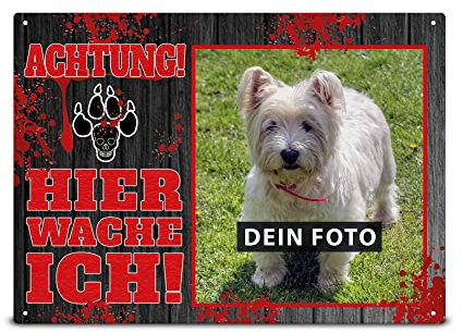 Wetterfestes Vorsicht Hund Schild mit Foto - Hier wache ich - Hundeschild selbst gestalten mit Bild, Geschenkidee für Hundebesitzer | Mattes Metallschild, 21x15 cm