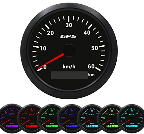 Geloo 85 mm GPS-Tacho, 7 Farben Hintergrundbeleuchtung 60 km/h Kilometerzähler Geschwindigkeitsmesser für Motorrad, Marine, Boot, Auto, LKW mit GPS-Antenne