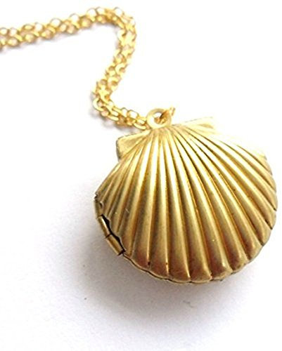 Women St Patrck Day Necklaces Seashell Locket Pendant Gold Locket Gold Brass Sea Necklace Thin Necklace Chain for Women (Gold, One Size)
