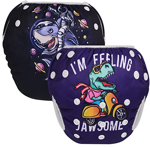 PHOGARY Couche de natation pour bébé pour bébé (0-3 ans pour bébé), 2 PCS. Maillot de bain bébé maillot de bain réutilisable pour 3-15kg, Requin + Dinosaure